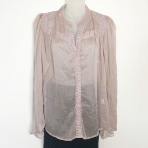 Sale Miilla Womens Lilac Sheer Floral Embroidered Flutter Open Sleeve Blouse